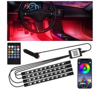 LED Interior Car Lights - 7 Colors RGB Car Interior Lighting with 72 LED, APP and Remote Control Sound-activated USB Port Charger Atmosphere Lights,Waterproof Light Strip for Men Women Valentines Gift