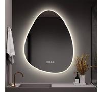 Led irregular Drop-shaped wall mirror,modern smart Makeup Mirror with anti-fog film,backlit Led Bathroom vanity Mirror 3-Color Dimmable,Frameless bathroom mirror,Time and temperature,shatter proof(A,7