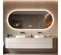 Led Irregular Mirror, Backlit Illuminated Mirror, Oval Bathroom Mirror With LED Light, Double Touch Switch/defog/3 Color Light/stepless Dimming/explosion-proof