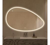 LED Irregular Oval Asymmetrical Bathroom Mirror, Modern Wall Mounted Vanity Mirror with 3 Color Dimmable LED Lighting, 60x90cm/23.6x35.4in Decorative Backlit Mirror for Bathroom Washroom Home