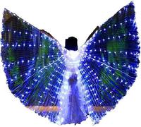 LED Isis Wings Belly Dance Wings Colorful LED Butterfly Wings with 2 Light Mode & Telescopic Sticks Glowing Light Up Costume Performance Clothing for Carnival Stage Cosplay (Blue Light, Children)