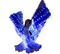 LED Isis Wings Belly Dance Wings Colorful LED Butterfly Wings with Telescopic Sticks Glowing Light Up Fairy Wings Performance Festival Wings for Halloween Christmas Party (Blue Light, Adults)