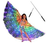LED Isis Wings, Belly Dance Wings Colorful LED Butterfly Wings with Telescopic Sticks Glowing Light Up Costume Performance Clothing for Carnival Stage Christmas Party (Multicolored Light, Children)