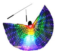 LED Isis Wings, Belly Dance Wings Colorful LED Butterfly Wings with Telescopic Sticks Glowing Light Up Costume Performance Clothing for Carnival Stage Christmas Party (Multicolored Light, Adult)