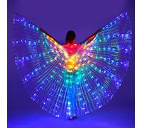 LED Isis Wings, Belly Dance Wings, Colorful LED Butterfly Wings with Telescopic Sticks, Luminous Performance Costume Clothing for Carnival, Stage, Christmas (Colorful Light (Adult))