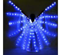 LED Isis Wings, Belly Dance Wings, Colorful LED Butterfly Wings with Telescopic Sticks, Luminous Performance Costume Clothes for Carnival, Stage, Christmas (Blue Light (Adult))