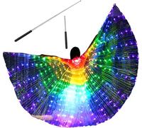 LED Isis Wings Belly Dance Wings Glow Angel LED Butterfly Wings with 2 Light Mode & Telescopic Sticks Glowing Light Up Performance Clothing for Carnival Stage Cosplay (Colorful Light, Adult)