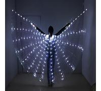 LED Isis Wings with Telescopic Sticks, Light Up LED Butterfly Wings Cape Kids Adults Belly Dance Costumes for Stage Show Carnival Festival Halloween Christams Party (Adults, White)