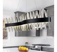 LED Island Light for Dining Rooms, Black Crystal Linear Pendant Light, Stainless Steel Light Fixture, 100cm Large Pendant Lighting Fixture for Kitchen, Luxury Living Room, Warm White 3000K