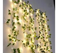 LED Ivy String Lights Artificial Ivy Leaf with Copper String Lights Ivy Garland with Lights Hanging Fake Greenery Vine Ivy for Bedroom Office Wedding Holiday Party Garden Patio Decor (2 Meters)