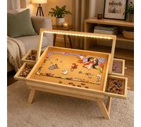 Gr8 Home LED Puzzle Table with Drawers, 1000 Piece Jigsaw Board, Wooden Puzzle Table with Storage Trays & LED Light, Raised Puzzle Board for Adults, Portable Puzzle Table