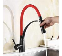 Led Kitchen Faucets with Rubber Design Chrome∕Gold Mixer Faucet with Aerator for Kitchen Single Handle Pull Down Deck Mounted Crane Universal Flexibility,Red with Black