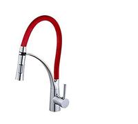Led Kitchen Faucets with Rubber Design Chrome∕Gold Mixer Faucet with Aerator for Kitchen Single Handle Pull Down Deck Mounted Crane Universal Flexibility,Red with Chrome