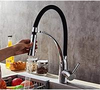 Led Kitchen Faucets with Rubber Design Chrome Mixer Faucet for Kitchen Single Handle Pull Down Deck Mounted Crane for Sinks 360 Swivel Deck Mounted,Chrome Without Led