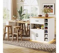 LED Kitchen Island/White Buffet Cabinet/Extendable Bar Table with Fixed Serving Cart 2 Ders 4 Doors Modern Sto Solut for Dining Room and Kitchen
