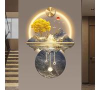 LED Landscape Zen Wall Painting, 3D Light Mural Sconce Lamp, Wall Decor Hanging Artwork Wall Art, d Pine Tree Water Flowing Wealth Wall Decoration, for Living Room,100cm/40in