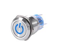 LED Latch Button Switch Stainless Steel Self Locking Push Button Power Switch 12V 24V for Marine RV Truck Boat Industrial Equipment Silver 19mm (blue)