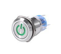 LED Latch Button Switch Stainless Steel Self Locking Push Button Power Switch 12V 24V for Marine RV Truck Boat Industrial Equipment Silver 19mm (green)
