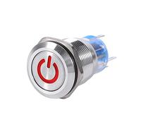 LED Latch Button Switch Stainless Steel Self Locking Push Button Power Switch 12V 24V for Marine RV Truck Boat Industrial Equipment Silver 19mm (red)