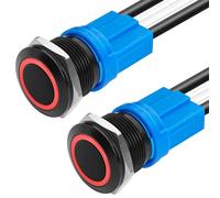 LED Latching Push Button Switch, Aluminum Alloy, IP67 Waterproof 5-24V 20A 1NO, with Wire Socket Plug (1, Red, 19mm)(Red,2_16MM)