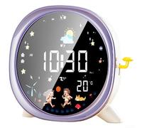 LED LCD Digital Alarm Clock With Night Light And Temperature Display, Silent Electronic Clock With Sunrise Sunset Animation(Twilight Purple)