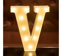 LED Letter Lights Alphabet Light Up Sign for Night Light Home Party Birthday Wedding Bar Decoration LED Letter Battery Powered Christmas Night Light Lamp Home Bar Decoration (V)