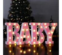 LED Letter Lights Pink Glitter Marquee Letters Light Up Alphabet Letters Sign Battery Operated or Birthday Baby Shower Decor(BABY)