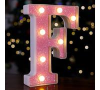 LED Letter Lights Pink Glitter Marquee Letters Light Up Alphabet Letters Sign Battery Powered for Home Party Decoration Night Bar Wedding Birthday Christmas Lamp Girls Gift - Letter F