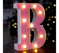 LED Letter Lights Pink Glitter Marquee Letters Light Up Alphabet Letters Sign Battery Powered for Home Party Decoration Night Bar Wedding Birthday Christmas Lamp Girls Gift - Letter B