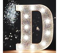 LED Letter Lights,Silver Glitter Alphabet Signs, Battery Powered Light Up Letters for Wall & Table Decor, Birthday, Wedding, Party & Holiday Night Light (D)