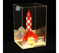 LED Light Acrylic Display Case Compatible with Lego 21367 Tintin Moon Rocket, USB-C Powered Dustproof Showcase with Warm LED Base & Comic Backdrop, Ideal Collectible Gift (Model not Included)