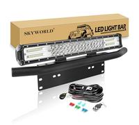 LED Light Bar SKYWORLD 20 inch 288W LED Off road Driving Lights, License Plate Mount Bracket Holder with 12V Strobe Remote Control Wiring Harness for Tractor Truck 4x4 Vehicles Exterior Car Lighting