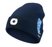LED Light Bluetooth Warm Hat, LED Bluetooth Beanie with Detachable Speakers, Bluetooth Beanie Hat with Light, Musical Knit Hat with Headphones and Built-in Speaker, Unisex Beanie for Men Women (Navy)