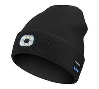 LED Light Bluetooth Warm Hat, LED Bluetooth Beanie with Detachable Speakers, Unisex Bluetooth Beanie with Light, USB Rechargeable LED Headlamp Winter Hat, Warm Knitted Cap for Men Wome (Black)