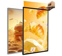 LED Light Box, Wall - Mounted Advertising Display Frame - Ultra - Slim Tempered Glass Illuminated Menu Board for Restaurants, Bars, Shops, Cafes - Multiple Sizes, Silver/Black Borders,A1,Silver