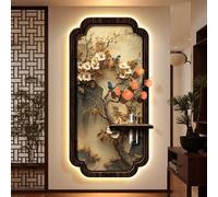 LED Light Decor Wall Art, Chinese Bird Wall Hanging Painting with Light & Glass Vase, Wall-Mounted Flower Sandstone Wall Lamp for Living Room Entrance Corridor(B,40 * 80cm)