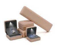 LED Light Jewelry Box, Pink Leather Engagement Ring Box with Velvet Interior for Diamond Ring, Bracelet, Pendant, Necklace Gift wrapping