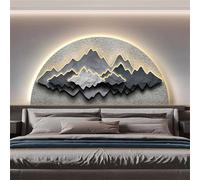 LED Light Landscape Wall Art Decor, Light Sun and Moon 3D Wall Painting, Illuminated Wall Sculpture Mural with Mountain & deer, for Living Room,001,50 * 150