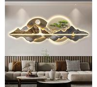 LED Light Painting Wall Sculpture - Modern Oriental Decor Traditional Chinese Welcoming Pine Wall Art with Hanging Lamp - 3D Wall Decorations