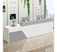 LED Light Reception Desk Lockable Drawers Retail Counter Modern Wooden Checkout Table for Office/Beauty Salon - White & Gray 140cm/55in