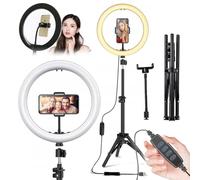 LED Light Ring with Stand, 30cm Ring Light, 220cm Stand, Remote Control, USB Powered, 3 Lighting Modes, 10 Brightness Levels, 80W, for Make-up, Streaming, Selfies