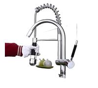 LED Light Spring Pull Down Out Single Handle Swivel Head Spout Sprayer Dual Function Pre-Rinse Brass Taps Chrome