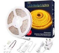 LED Light Strip, 5M, Dimmable, Yellow, LED Light Strip, Flexible, Under-Cabinet, Kitchen Lighting Set with 12 V CE Power Supply, Adhesive Clips, Dimmer Switch and Connectors