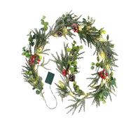LED light strip Christmas Needle Red Berry Garland, 6FT Festive Wreath Decor with &, Indoor Outdoor Xmas Decor for Mantel, Door, Stairs, UK Christmas Decorations (Green, One Size)