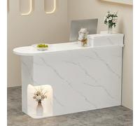 LED Light Strip Front Desk Reception Counter with Drawers & Storage Cabinets Retail Checkout Stand with Open Storage for Office & Beauty Salon Display