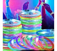 LED Light Up Bracelets for Kids & Adults, 50 Pcs Glow in the Dark Party Favors, Rave & Concert Accessories - Bulk Glow Stick Bracelets for Halloween, Birthdays, Mardi Gras, Festivals