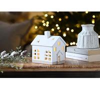 LED Light Up Christmas Festive White Ceramic House Decoration 16cm Tall Arch Windows Battery Operated