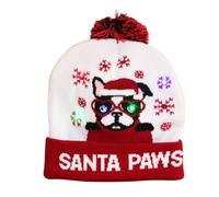 LED Light Up Christmas Hat Xmas Beanie Hat Christmas Bobble Hat Pom Pom Cap Winter Warm Knitted Hat Christmas Cap Xmas Santa Hat Lights Flashing Cap Gifts for Women Halloween Christmas Xmas