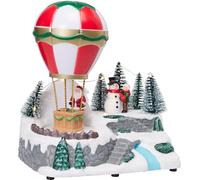 LED Light Up Christmas Hot Air Balloon Ornament - Festive Santa & Snowman Winter Scene Decoration, Battery Operated Snowy Village Display with Warm White Lights for Home, Mantel or Table Décor