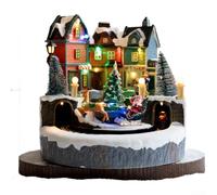 LED Light Up Christmas Village House Ornament, with European Castle and Snow Cottage Design, Warm Festive Glow(Style C)
